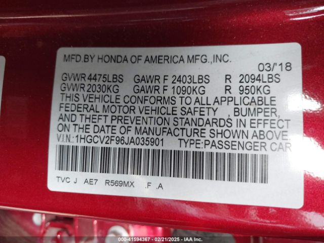 1HGCV2F96JA035901 Honda Accord Touring 2.0t