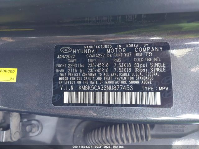 2022 HYUNDAI KONA KM8K5CA33NU877453 Photo 8
