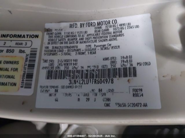 3LN6L2LU1FR604978 Lincoln MKZ HYBRID