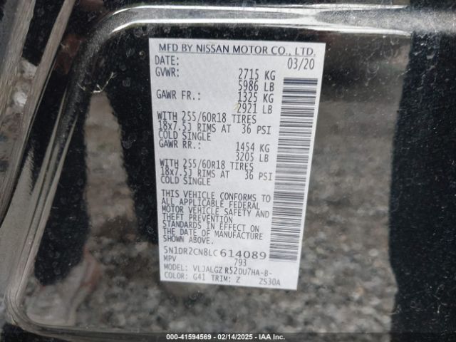 5N1DR2CN8LC614089 Nissan Pathfinder Sl 2wd