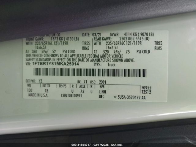 1FTBR1Y81MKA25014 Ford Transit-250