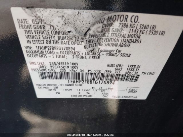 1FAHP2F88FG170894 Ford Taurus Limited