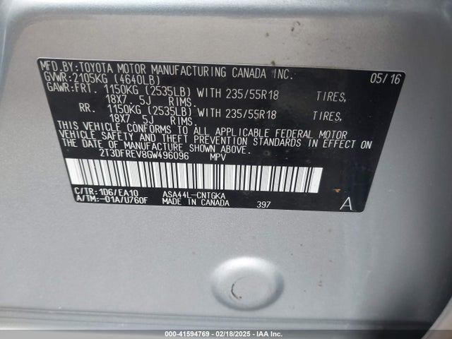 Toyota Rav4 Limited 2016 2T3DFREV8GW496096 Image 9