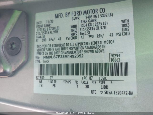 NM0LS7F23M1492352 Ford Transit Connect Xlt Cargo Van