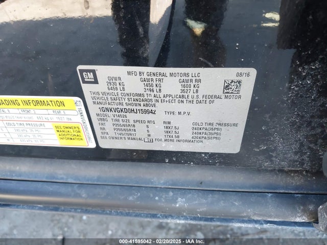 1GNKVGKD0HJ159942 Chevrolet Traverse 1lt