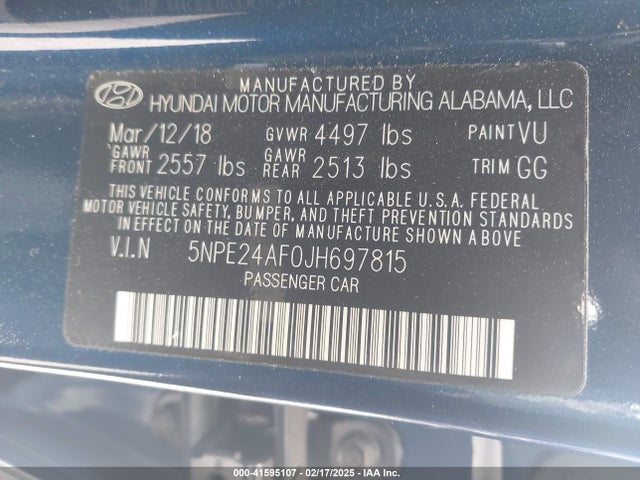 Hyundai SONATA SE 2018 5NPE24AF0JH697815 Image 9