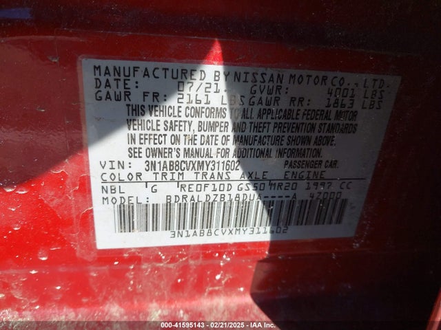 3N1AB8CVXMY311602 Nissan Sentra Sv Xtronic Cvt