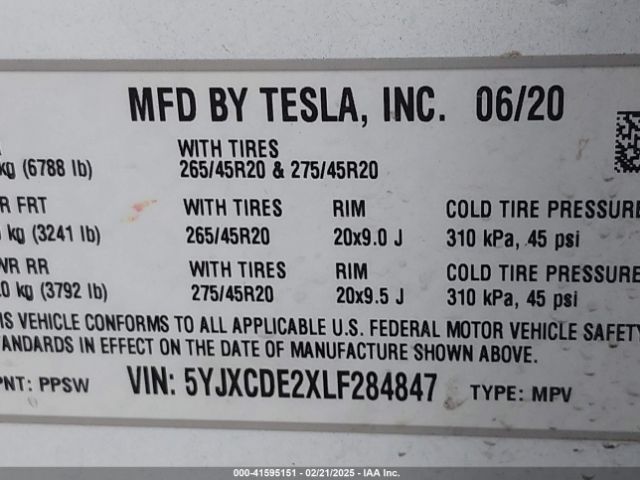 5YJXCDE2XLF284847 Tesla MODEL X