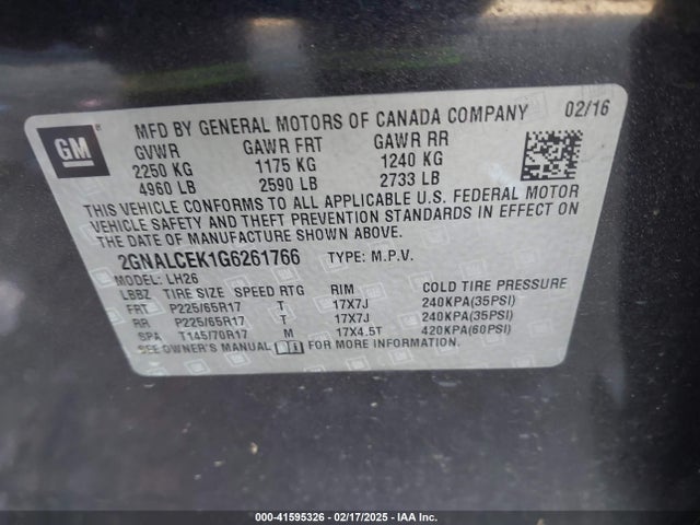 2GNALCEK1G6261766 Chevrolet lea - e85 max, aluminum