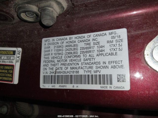2HKRW6H39JH218188 Honda CR-V LX