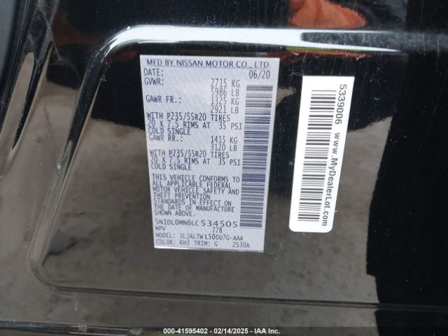 5N1DL0MN6LC534505 Infiniti QX60 LUXE