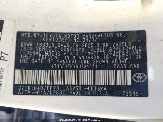 Toyota CAMRY SE 2017 4T1BF1FKXHU731671 Image 9