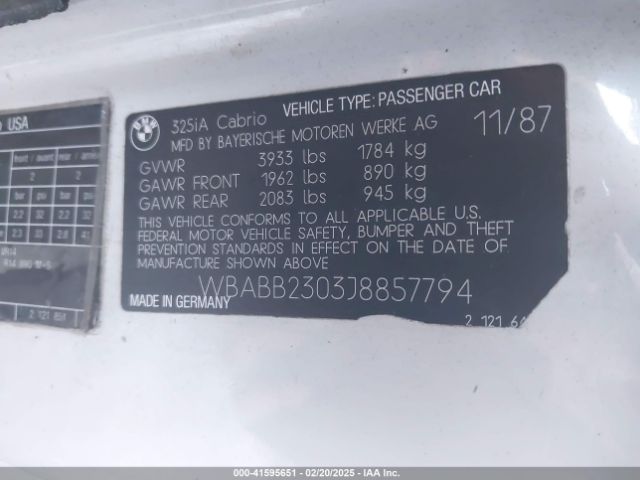 1988 BMW 325 WBABB2303J8857794 Photo 8