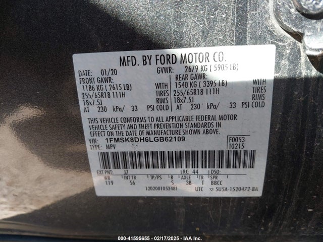 1FMSK8DH6LGB62109 Ford EXPLORER XLT