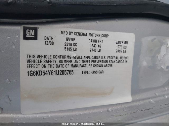 2001 CADILLAC DEVILLE 1G6KD54Y61U205765 Photo 8