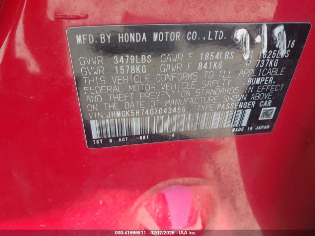JHMGK5H74GX043456 Honda FIT EX