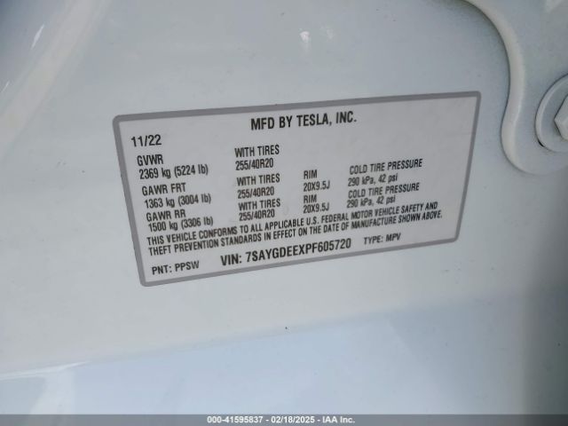7SAYGDEEXPF605720 Tesla Model Y Awd/long Range Dual Motor All-wheel Drive