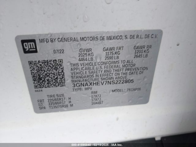 3GNAXHEV7NS222805 Chevrolet Equinox Fwd Ls