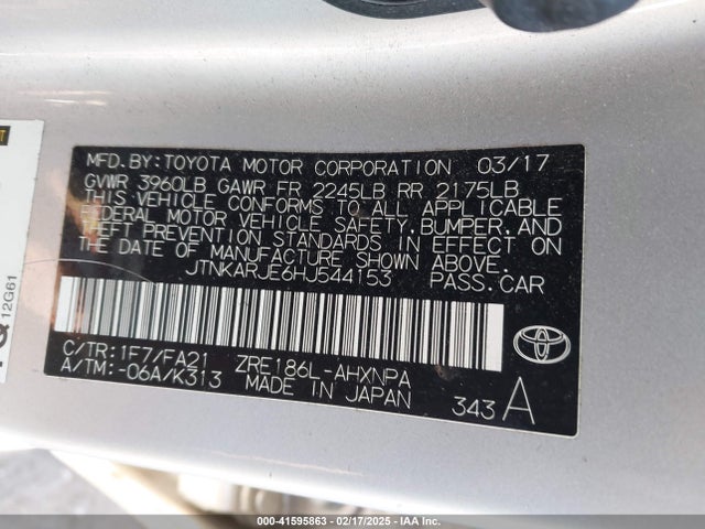 Aukcja sprzedaży 2017 Toyota Corolla Im, vin: JTNKARJE6HJ544153, numer aukcji: 41595863