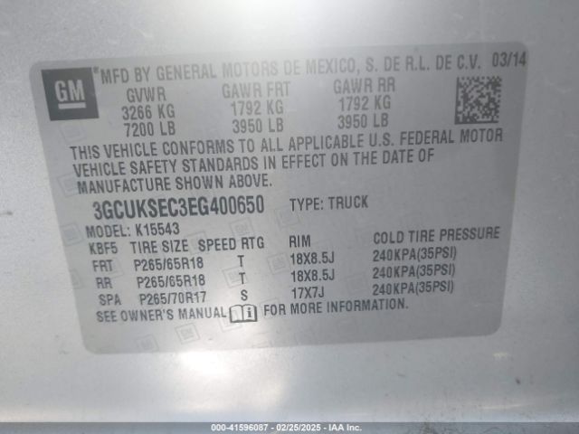 3GCUKSEC3EG400650 Chevrolet Silverado 1500 2lz