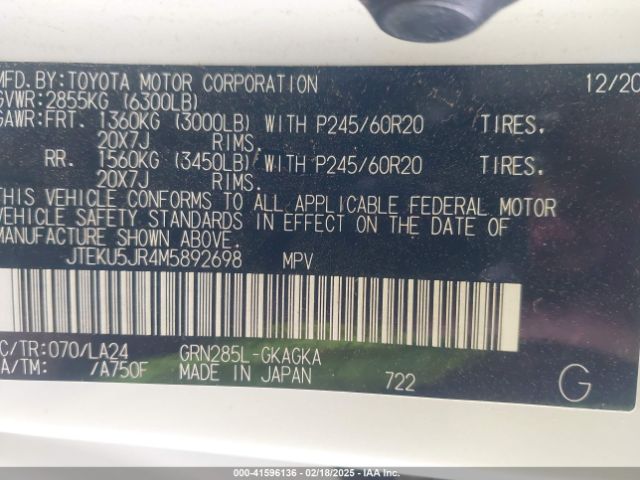 JTEKU5JR4M5892698 Toyota 4runner Limited