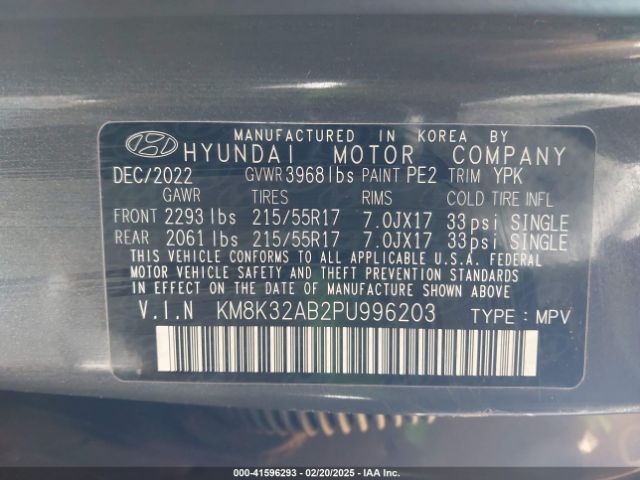 KM8K32AB2PU996203 Hyundai Kona Sel