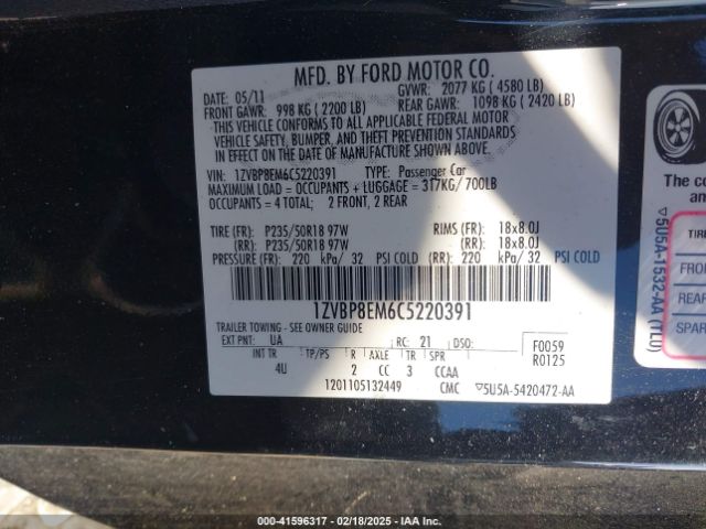 2012 FORD MUSTANG 1ZVBP8EM6C5220391 Photo 8
