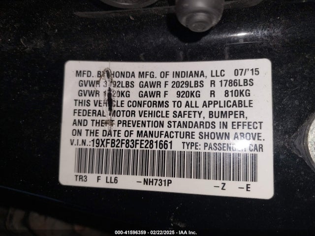 Honda CIVIC EX 2015 19XFB2F83FE281661 Image 9