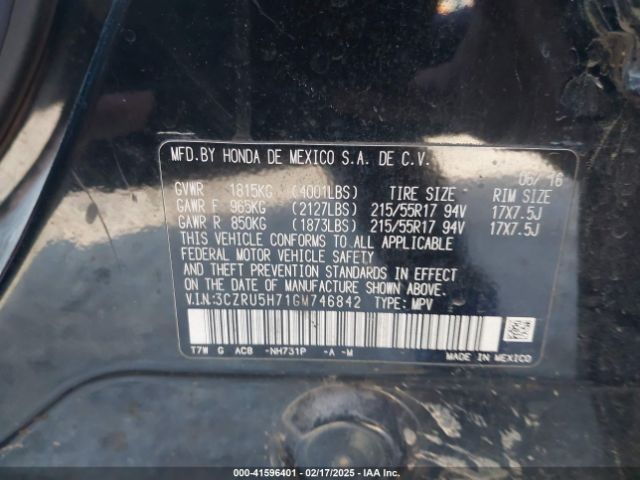 3CZRU5H71GM746842 Honda Hr-v Ex-l