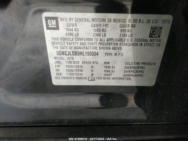 3GNCJLSB9HL190994 Chevrolet Trax Lt