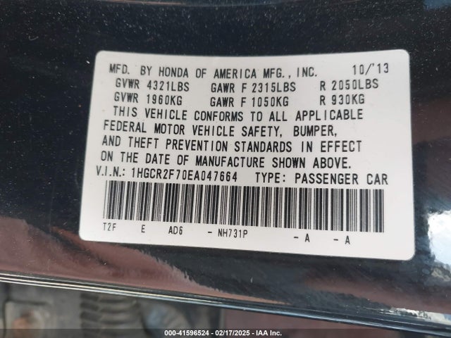 Honda ACCORD EX 2014 1HGCR2F70EA047664 Image 9