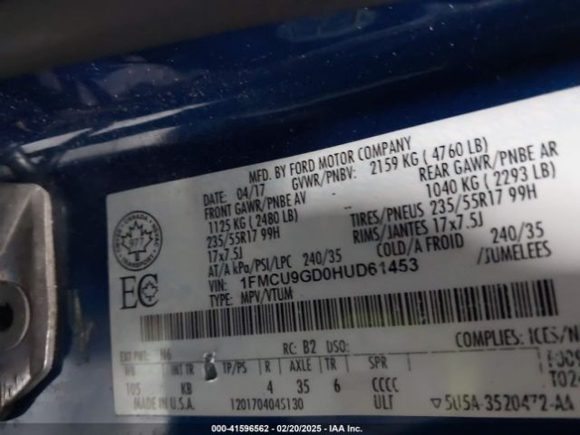 1FMCU9GD0HUD61453 Ford ESCAPE SE