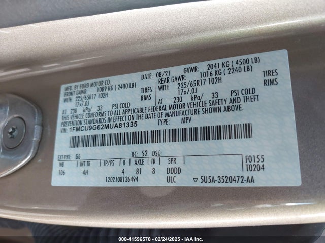 1FMCU9G62MUA81335 Ford ESCAPE SE