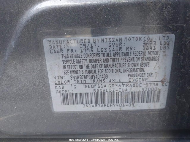 3N1AB7AP0HY401409 Nissan SENTRA SV