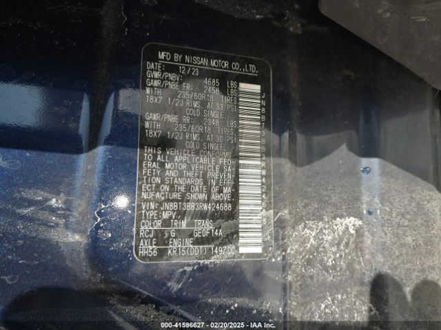 JN8BT3BB3RW424688 Nissan Rogue Sv Intelligent Awd