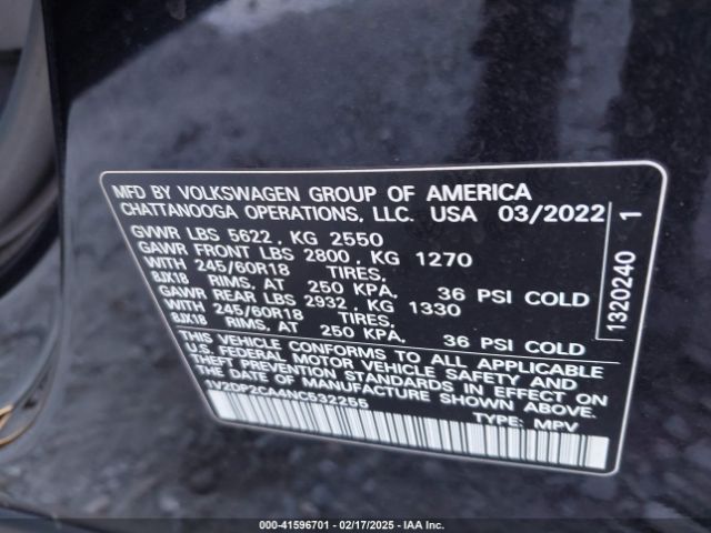 1V2DP2CA4NC532255 Volkswagen Atlas 2.0t Se