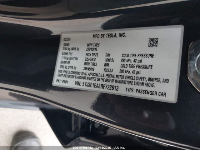 5YJ3E1EA8RF722613 Tesla Model 3 Long Range Dual Motor All-wheel Drive/rear-wheel Drive