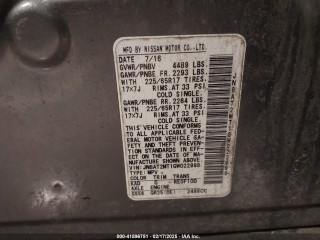 Nissan ROGUE S 2016 JN8AT2MT1GW022998 Image 9