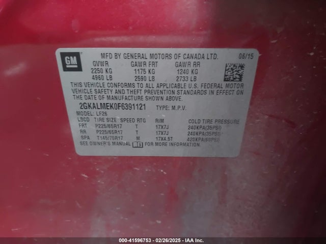 41596753 :رقم المزاد ، 2GKALMEK0F6391121 vin ، 2015 Gmc Terrain Sle-1 مزاد بيع