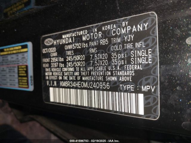KM8R34HE0MU240956 Hyundai Palisade Sel