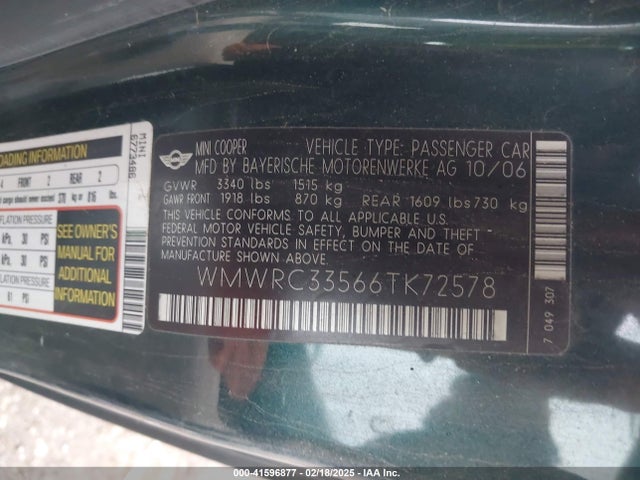 2006 MINI COOPER WMWRC33566TK72578 Photo 8