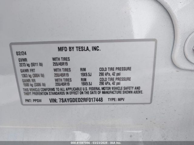 7SAYGDED2RF017448 Tesla Model Y Long Range Dual Motor All-wheel Drive/rwd