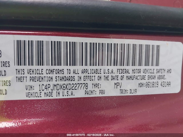 1C4PJMDX6KD227778 Jeep Cherokee Limited 4x4
