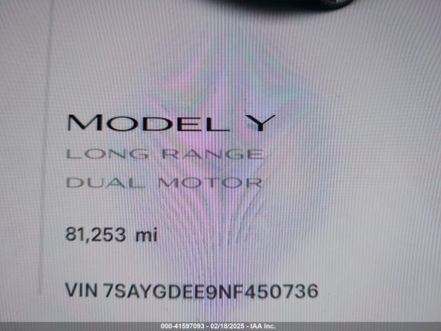 7SAYGDEE9NF450736 Tesla Model Y Long Range Dual Motor All-wheel Drive