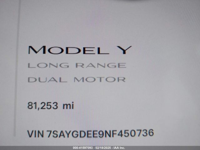 7SAYGDEE9NF450736 Tesla Model Y Long Range Dual Motor All-wheel Drive