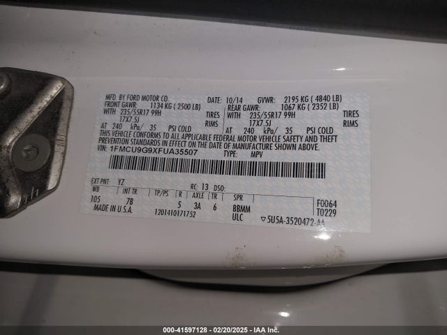 Ford ESCAPE SE 2015 1FMCU9G9XFUA35507 Image 9