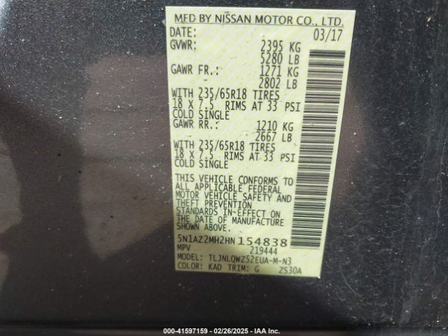 5N1AZ2MH2HN154838 Nissan MURANO SV