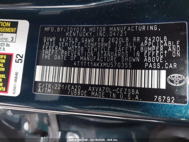 4T1T11AKXMU570355 Toyota CAMRY SE
