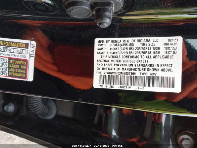 7FARW1H53ME007869 Honda Cr-v 2wd Ex