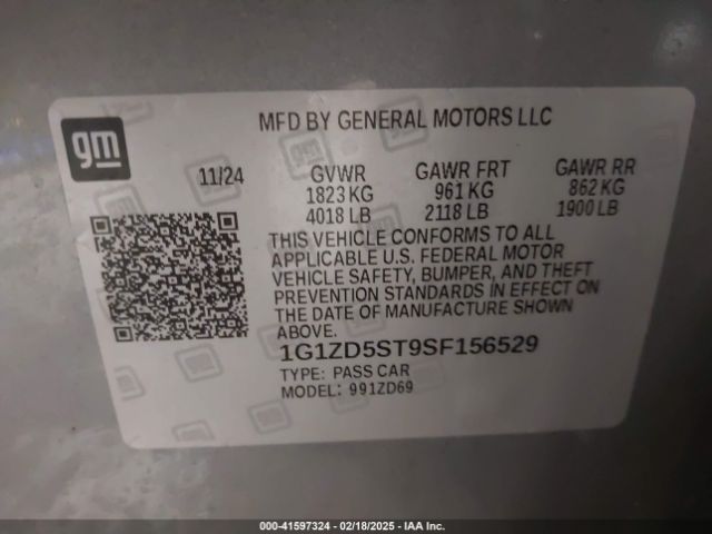 1G1ZD5ST9SF156529 Chevrolet Malibu Fwd 1lt